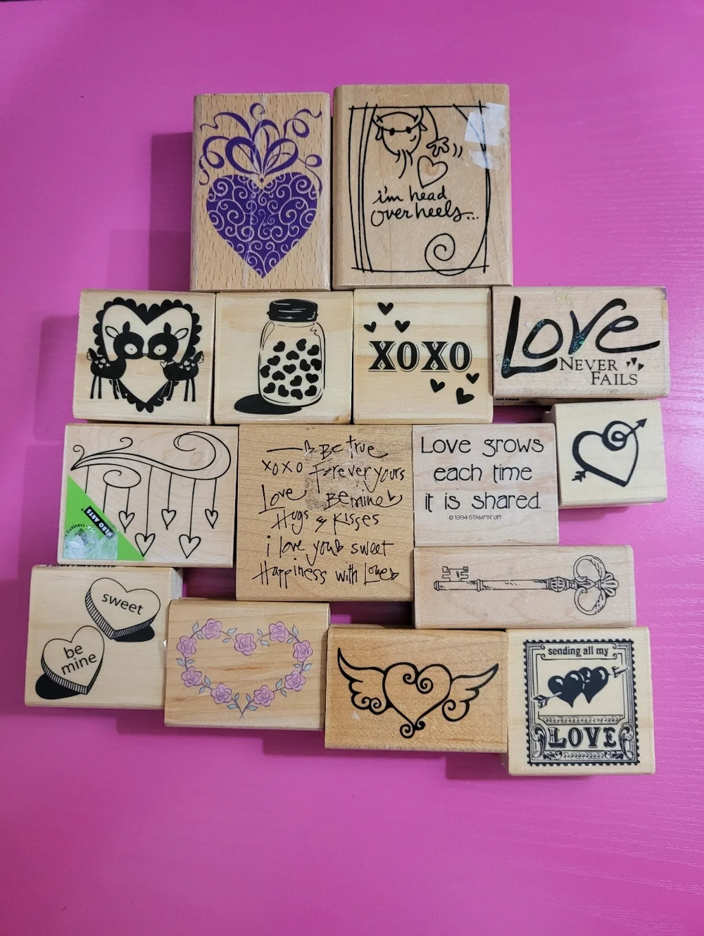 Wooden Rubber Stamp Bundle.  Love Theme.  Set Of 15.  (0726)